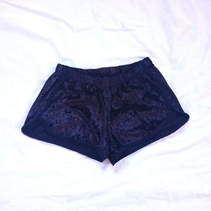 Black Crushed Velvet Athletic Lounge Shorts